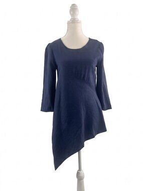 Frockful of Funk Navy Blue Asymmetric Linen Tunic - Made in Canada-SIZE 6